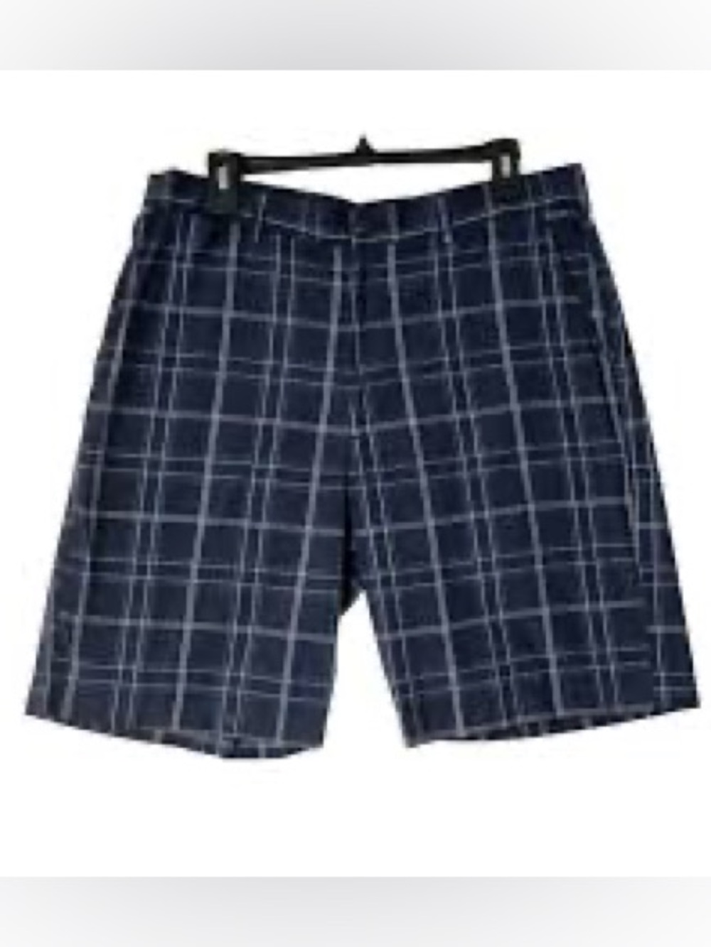 Izod Men's Golf Navy Plaid Flat Front Shorts